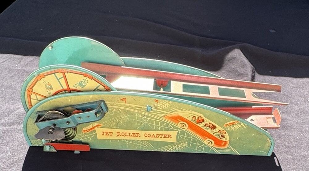 Vintage 1940s Wolverine Jet Roller Coaster Lithograph Tin Windup Toy
